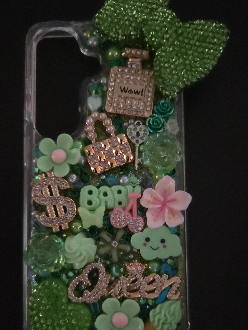 Decorative Green Flower & Charm Phone Case - Unbranded